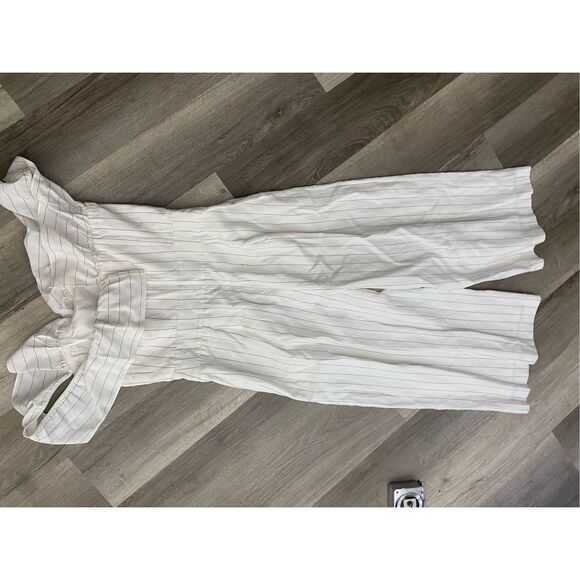 Club Monaco Naveah Jumpsuit, White Stripe Off Shoulders, Size 8, MP $289 - Picture 9 of 11